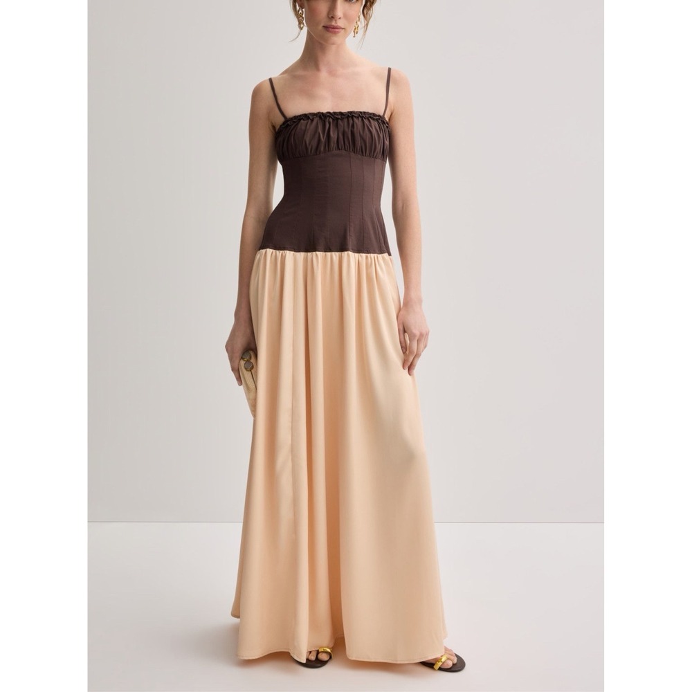 WeWoreWhat Ruffle Corset Maxi Dress Chestnut Blush Drop Waist Formal Cocktail 2